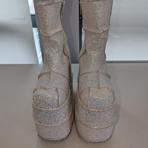 Demonia Double Stack 201-G iridescent white ankle boots - Women's 7 - Picture 3 of 5
